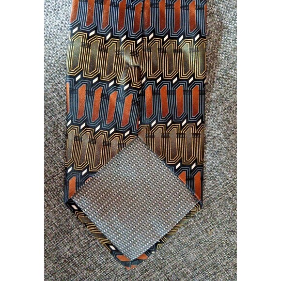 Tie 70s 80s 90s Y2K Boca Classics Silk Black Brown Gold 4 Wide 60 Long - Picture 4 of 6